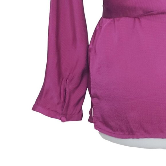 NWT MANGO Purple/fuschia satin wrap batwing crop sleeves blouse - Picture 7 of 15
